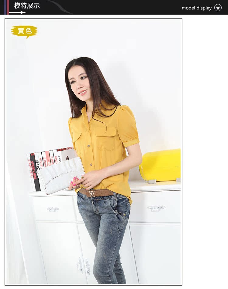 2013 summer wear Women Short sleeve shirt Korean version easy Chiffon shirt Big size shirt puff sleeve stand collar new pattern commute