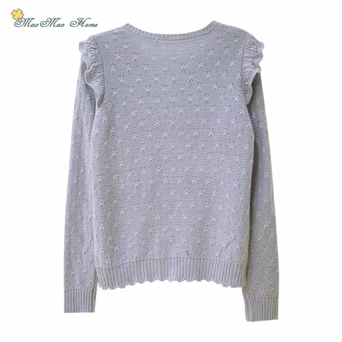HOME 日系甜美 素雅荷叶边 <em>单排扣针织开衫</em> 钩