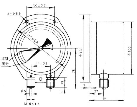 Double needle Pressure gauge     YZS-102   1 level   Shanghai No.4 Automation Instrument Factory   Baiyun card quality goods