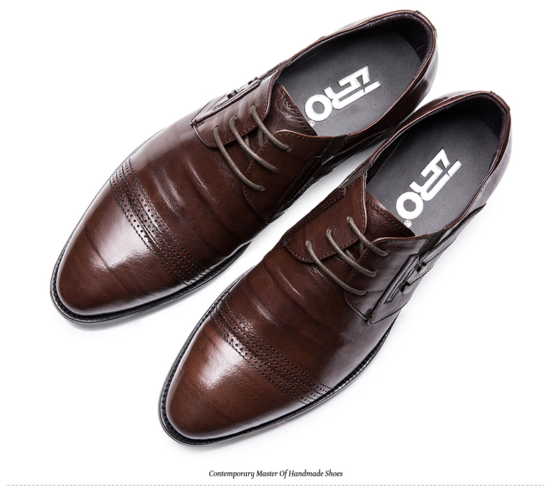 Zero零度正装皮鞋新款真皮男鞋尖头英伦商务鞋系带男士皮鞋F8991