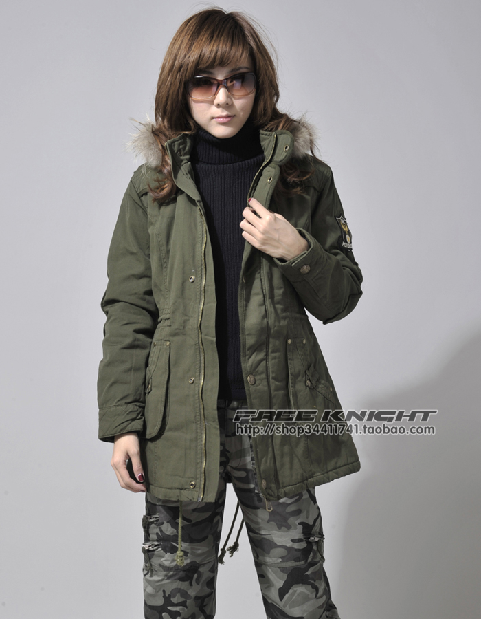 【批发供应户外服饰 欧美风 军色可拆帽长款风