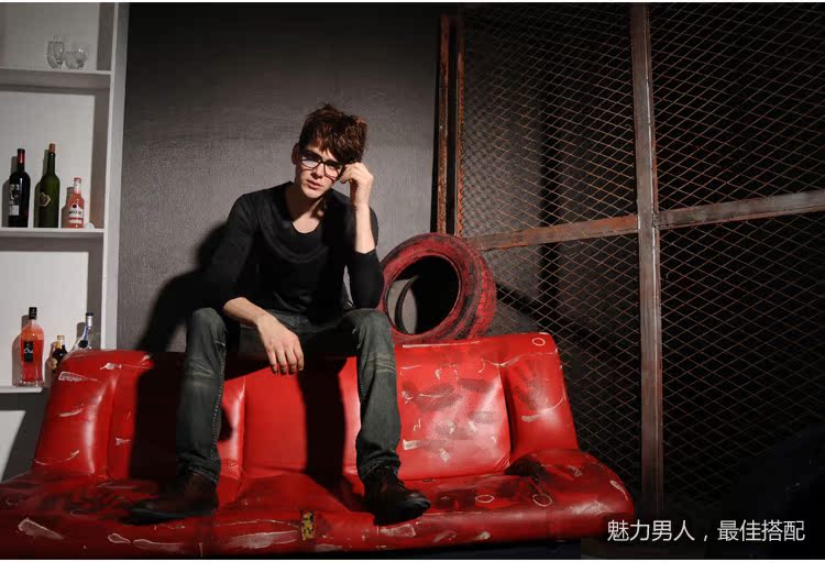 秋冬男装男韩版修身打底衫纯色男圆领纳米绒t