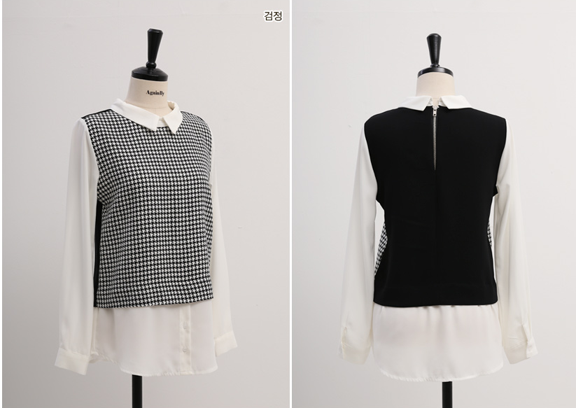 Mssefn2015新款韩国代购修身千鸟格针织雪纺衬衫964