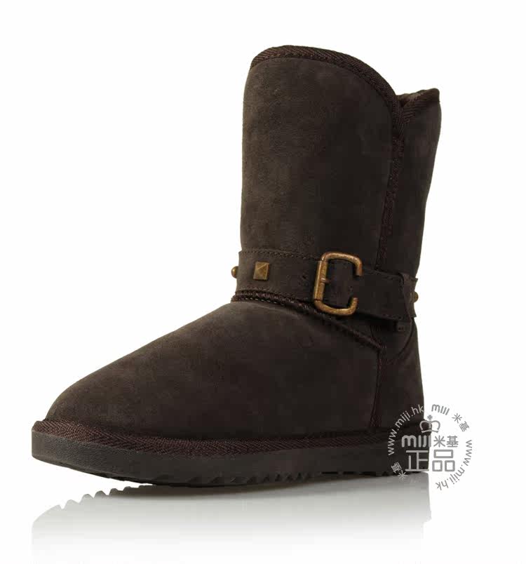 MIJI New leather snow boots female rivet metal belt buckle in boots sub
