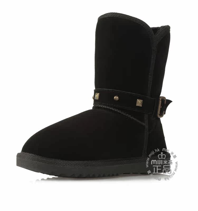 New leather snow boots female rivet metal belt buckle in boots sub
