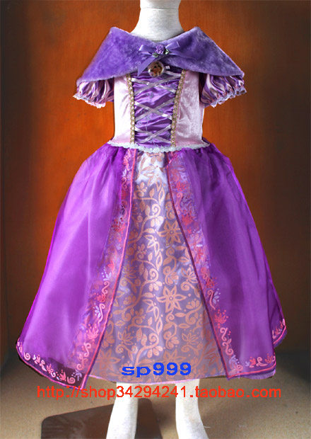 芭比长发<em>公主</em>裙紫色<em>女</em>童装纱裙礼服魔发表演出