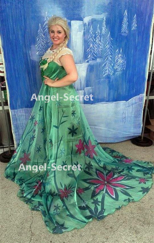 Cl18 Adult Frozen Fever Queen Elsa Cosplay Costume Dress Cloak Cape