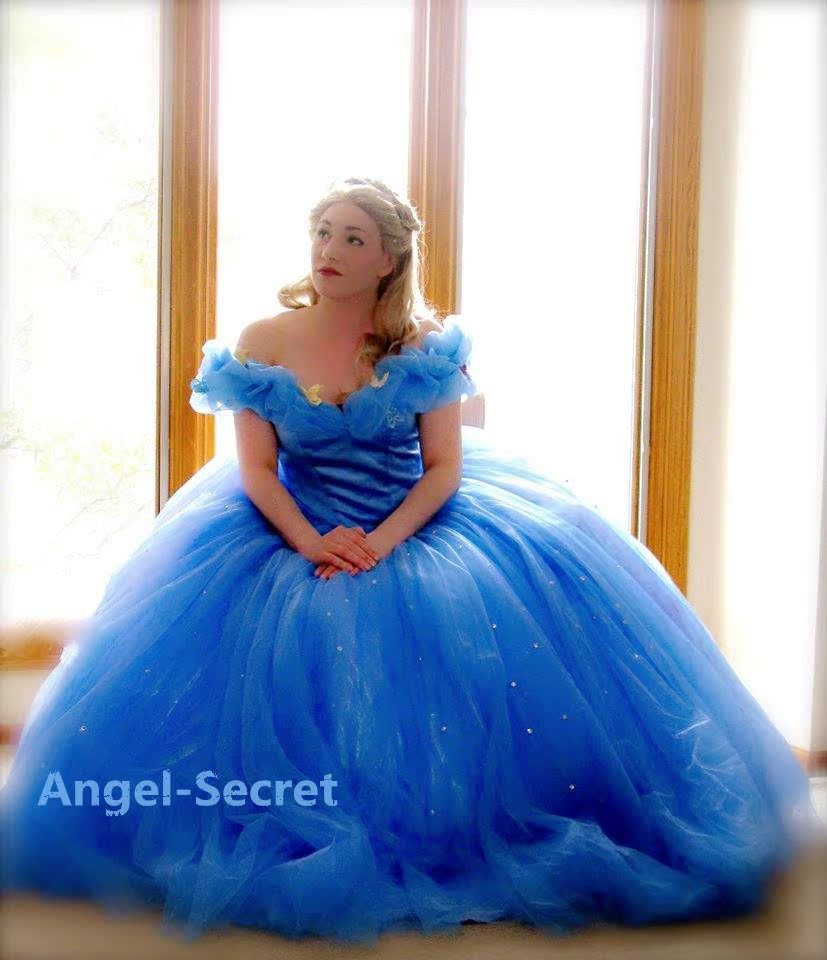 P343 Movies Cosplay Costume Cinderella 2015 Ella blue dress gradient  iridescent