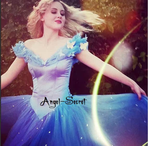 P343 Movies Cosplay Costume Cinderella 2015 Ella blue dress