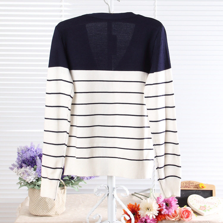 【厂价直销秋装新款百搭基本款<em>条纹针织开衫</em>女