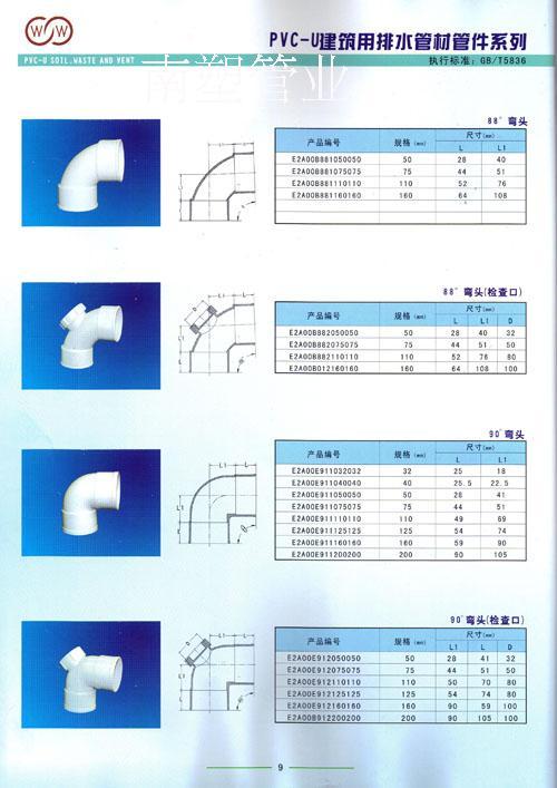 pvc排水管弯头配件家装50 75 110 160 带检查口弯头 南塑88度门弯