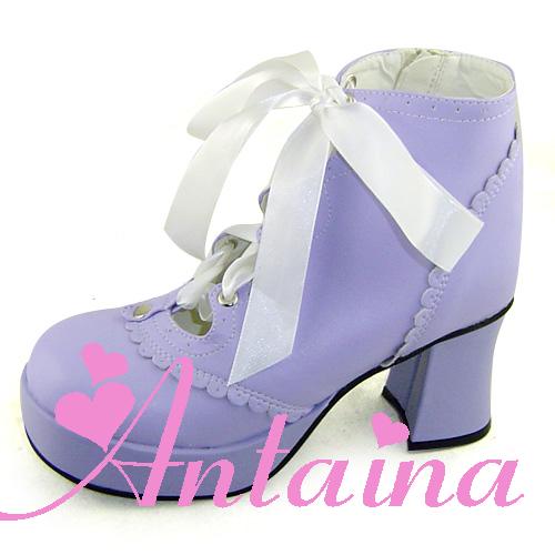 an * tai * na *   LOLITA   COS Retro elegant style silk ribbon Hollow out Single shoes 9973 Square heel waterproof