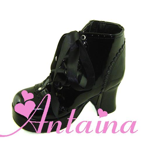 an * tai * na *   LOLITA   COS Retro elegant style silk ribbon Hollow out Single shoes 9973 Square heel waterproof