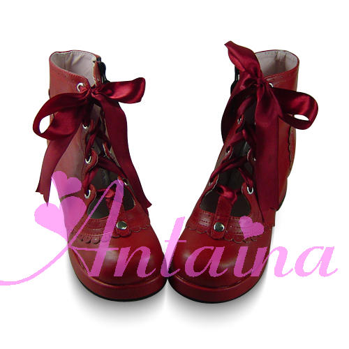 an * tai * na *   LOLITA   COS Retro elegant style silk ribbon Hollow out Single shoes 9973 Square heel waterproof