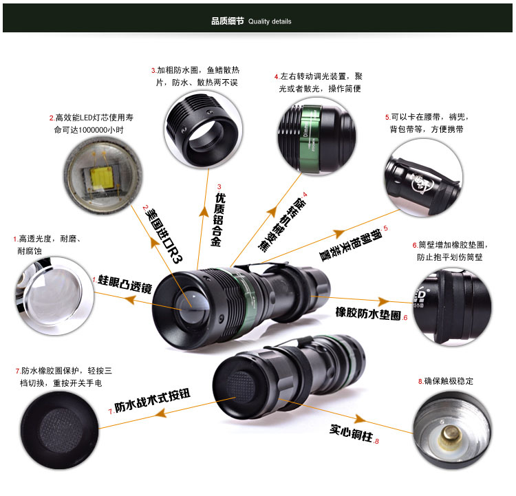 自行车灯-特价CREE 强光手电筒 109无极变焦