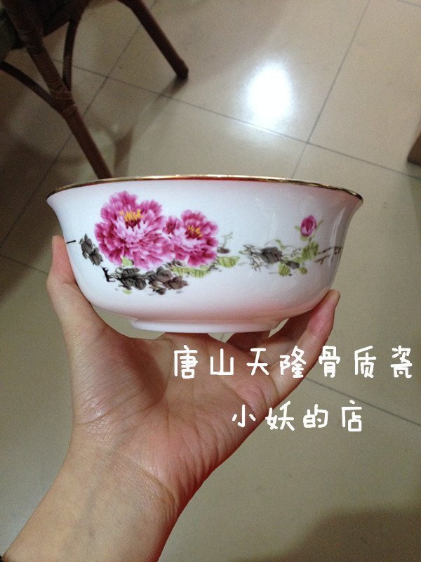 唐山天隆骨质瓷6寸面碗骨质瓷碗镶金边碗花碗