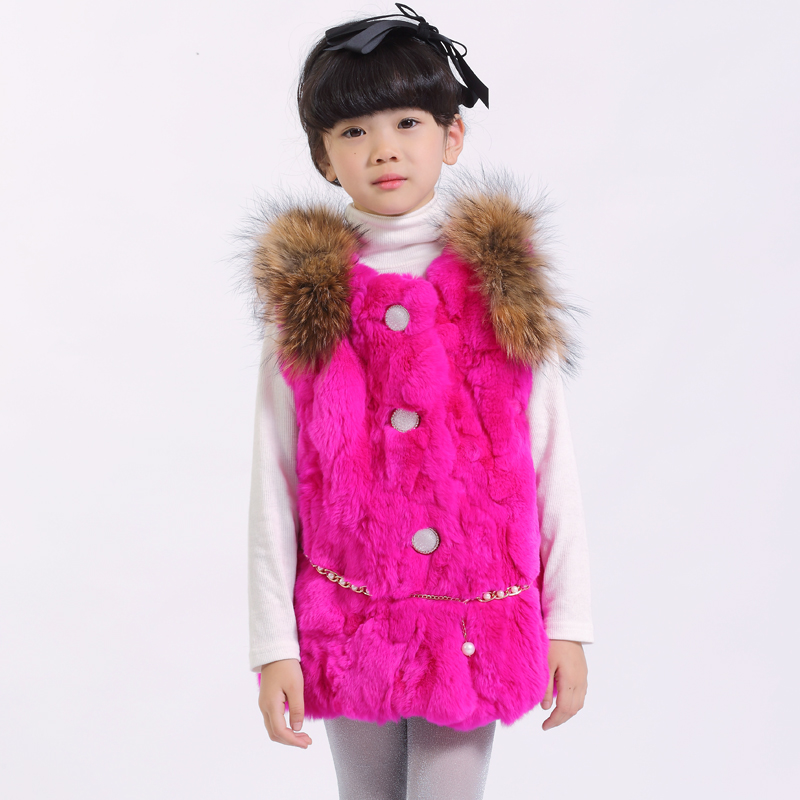 冬季新款 韓版可愛兒童皮草外套 獺兔毛純色皮草背心馬甲童裝外套