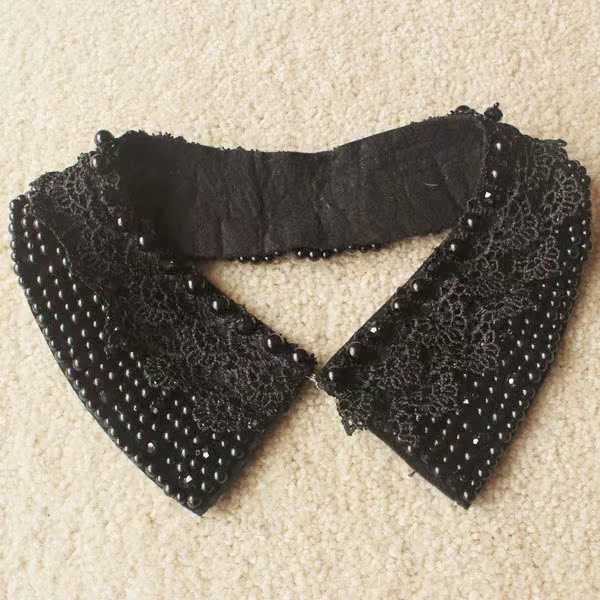 【VIVI杂志款黑色珍珠小圆领假衣领假领子镂空