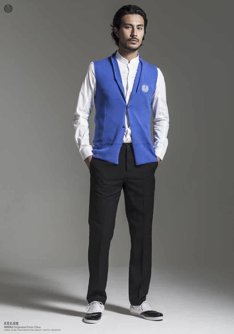 花笙记中国风<em>马甲男</em>中式修身<em>针织</em>背心<em>开衫</em>秋冬