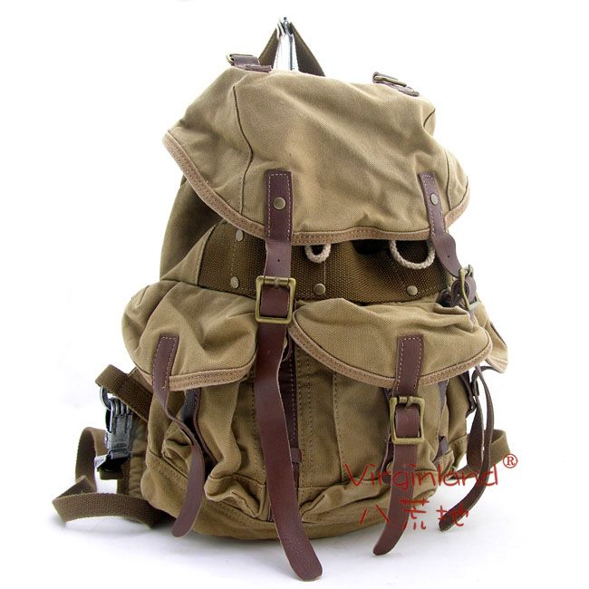 Vintage Khaki Canvas Travel Backpack Bag Rucksack eBay