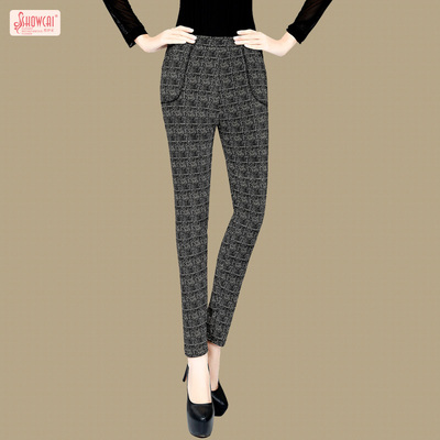 冬季<em>女士棉裤</em>潮千鸟格子保暖加绒加厚打底裤外