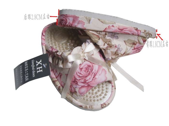 窗帘提花布蝴蝶结脚底按摩拖鞋居家拖鞋室内拖