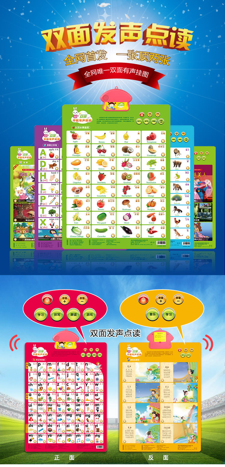 双面启蒙宝宝水晶有声挂图幼儿玩具早教宝宝启蒙发声语音识字全套