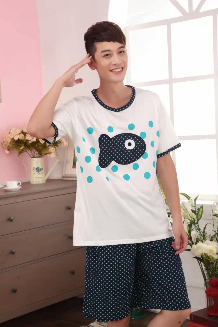 <em>男士短衣短裤</em>睡衣套针织棉男短袖家居服 卡通