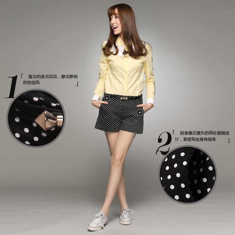 限时3折 <em>艾格</em> <em>ES</em> 春季 <em>波点</em>印花褶锏<em>短裤</em>1303