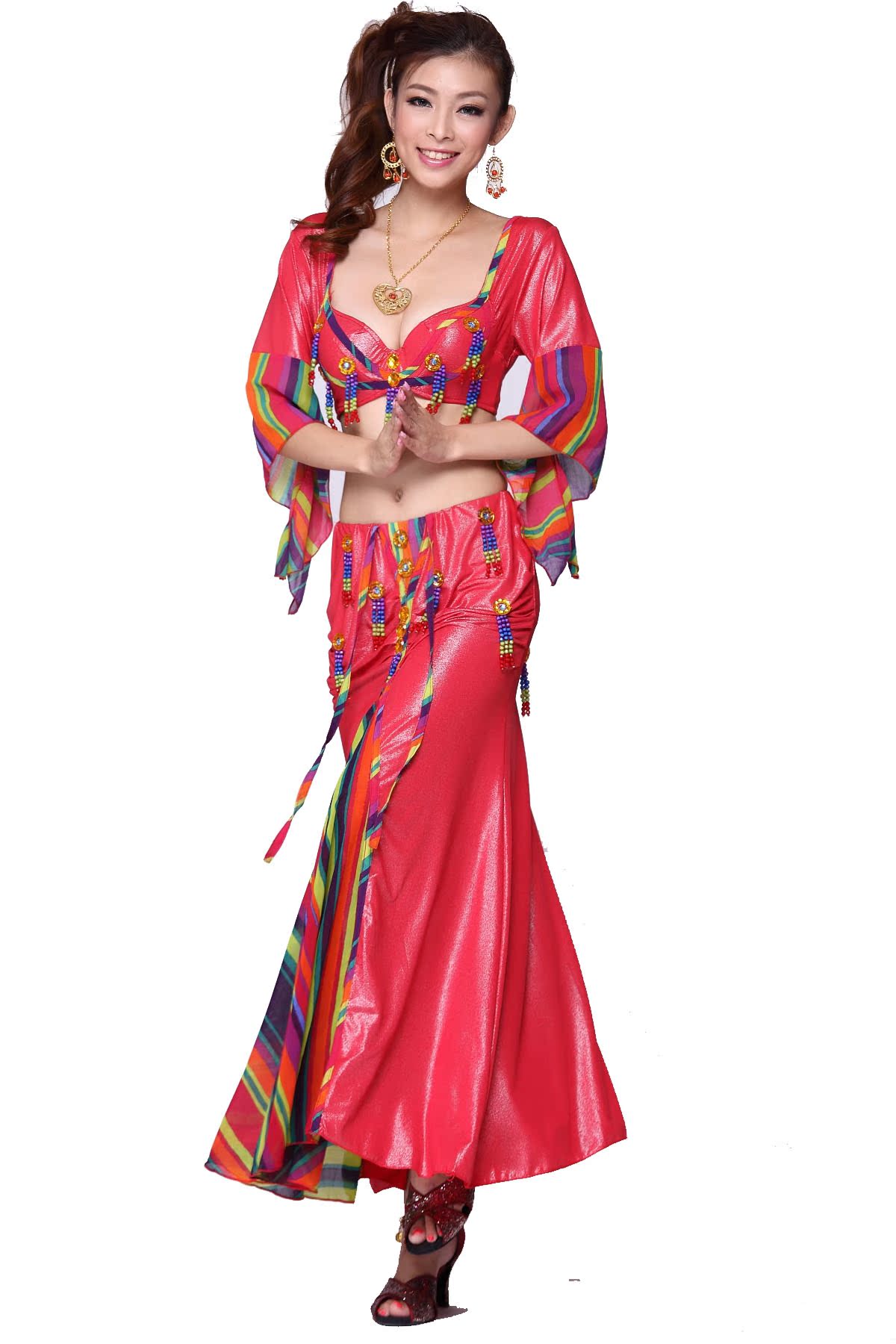 飞魅 肚皮舞高级套装新款 表演出服 冰丝布<em>彩</em>纹