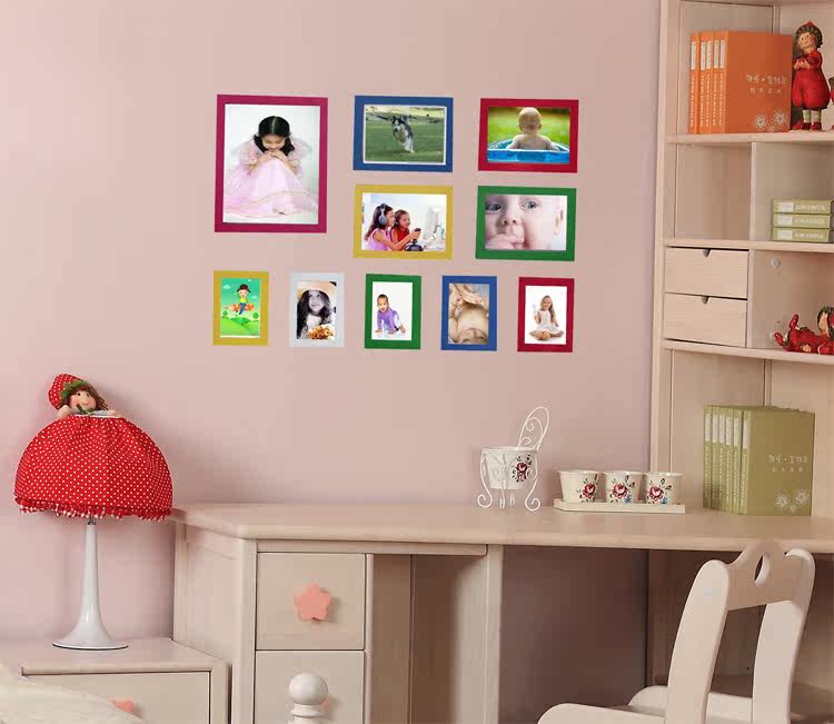 聚划算超值 彩色实木儿童<em>相片</em>墙<em>照片墙10</em>框 特