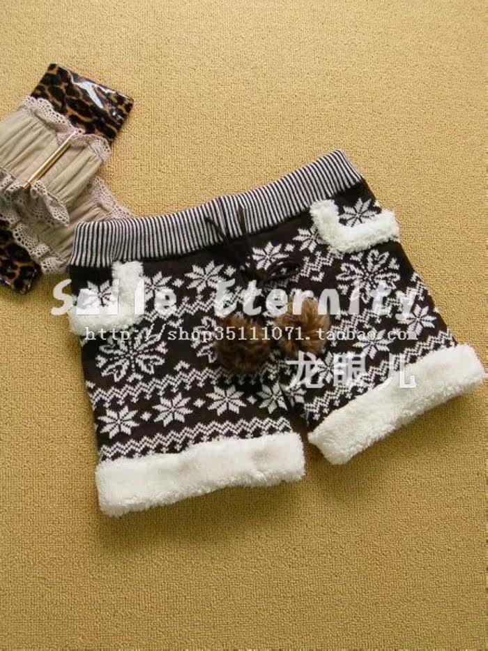 秋冬季韩版女装新款 女士毛线仿<em>羊羔绒短裤</em>批