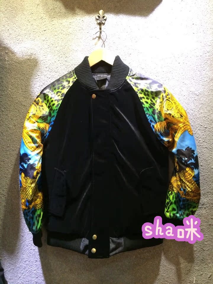 Versac   for   HM Fansi winter new   Suede Two sleeves Leopard Print Sun flower coconut tree zipper loose coat cotton-padded clothes Jacket