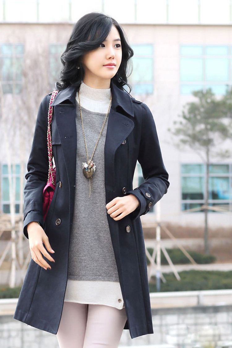 2012秋装新款女装 韩版双排扣修身纯色女款长