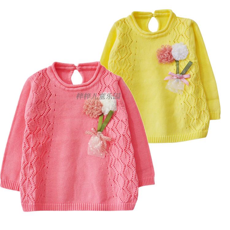 2016新款春秋冬季纯棉套头毛衣女童线衫婴幼儿针织衫8829毛线花