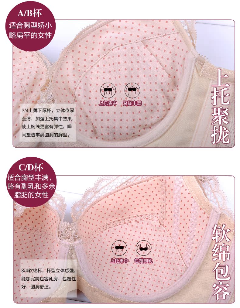 韩姿娜 新款 双色立体蕾丝 <em>纯棉</em>女士内衣 聚拢侧