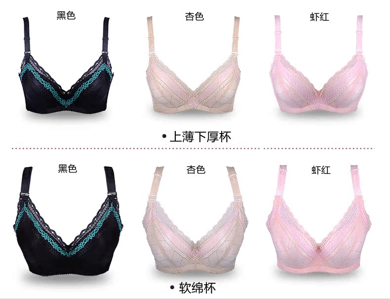 韩姿娜 新款 双色立体蕾丝 <em>纯棉</em>女士内衣 聚拢侧