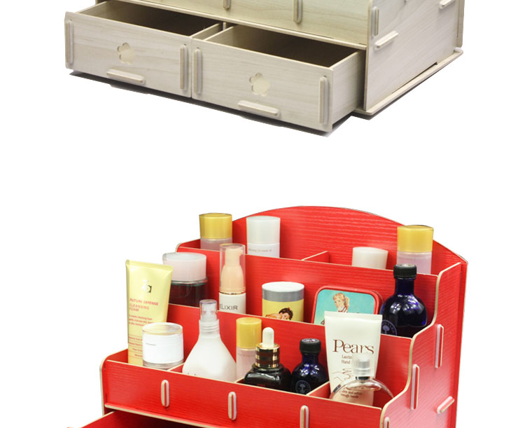 牧歌 韩国版时尚桌面木质化妆品收纳盒 品牌化