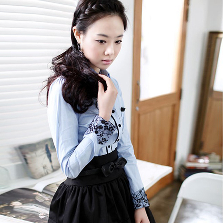เสื้อเชิ้ต ทำงาน แฟชั่นเกาหลีผู้หญิง ใหม่สวย ลูกไม้อินเทรนด์ นำเข้า ไซส์S/M/L/XL พรีออเดอร์MI508