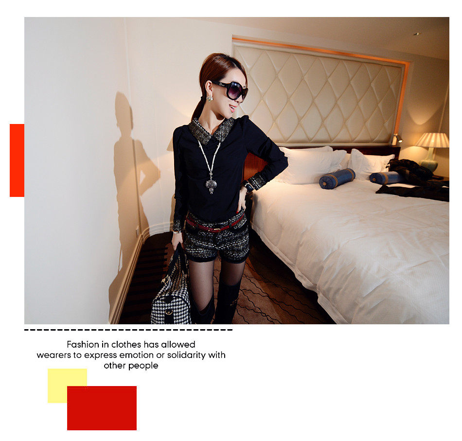 2012冬季新款金丝<em>毛呢</em>拼接金色小翻领衬衫短