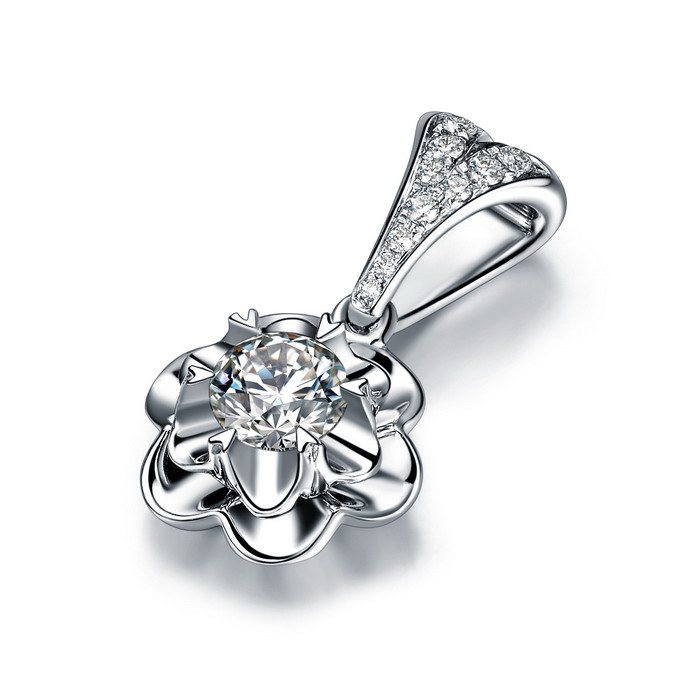 佐卡伊 白18k金 樱花钻石吊坠 结婚吊坠女款项