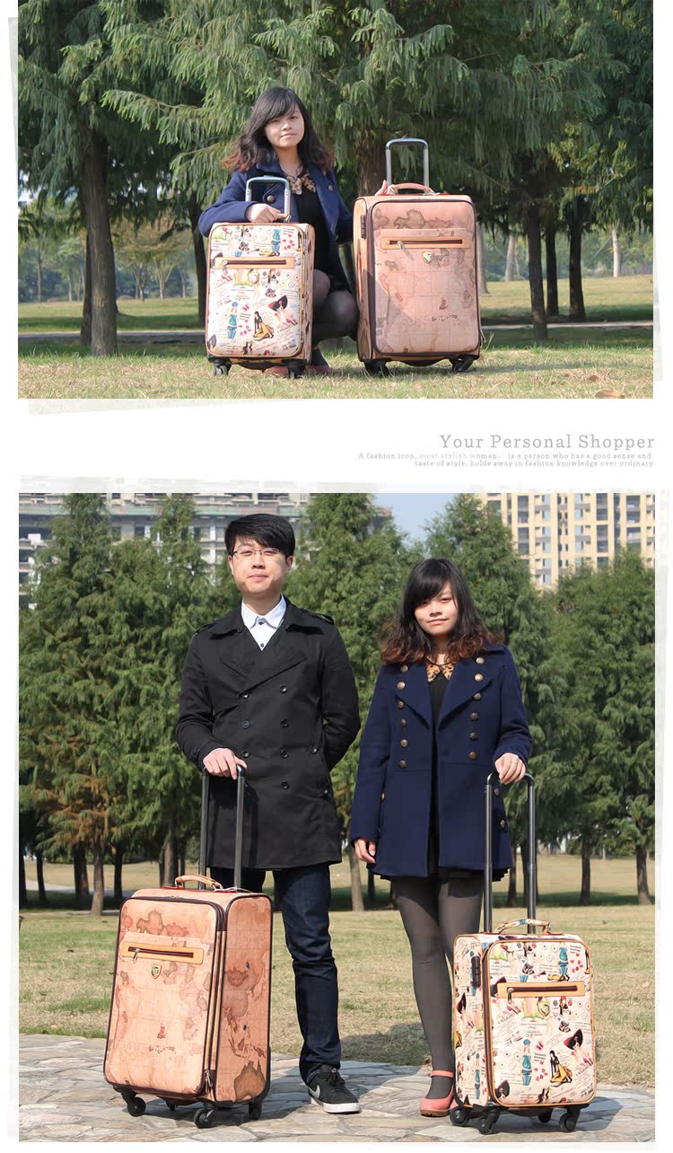 路易威登圖片標誌 王子坊時尚復古地圖紋旅行箱拉桿箱 少女圖紋行李箱 登機箱  路易威登