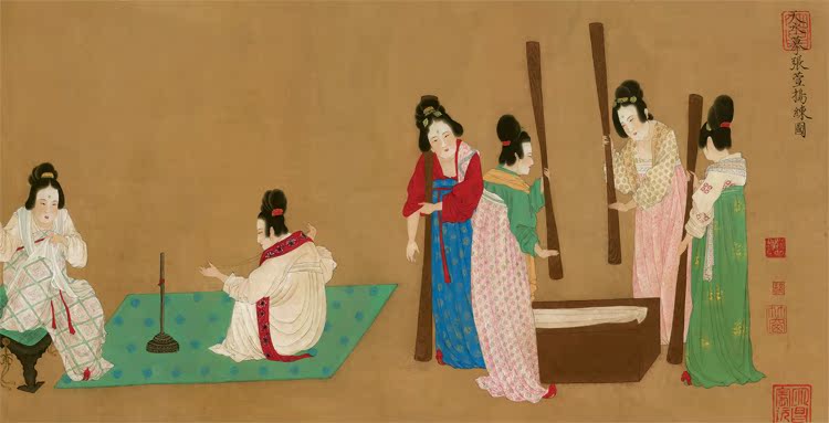 捣练图 宋徽宗横幅精品 装饰礼品画 人物国画 高仿古画 瀚塘映象