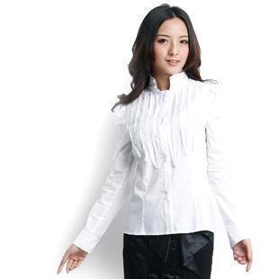 宫廷伊人 O.SA欧莎2010春装新款 全棉泡泡长袖女白色衬衫