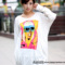 SY006 韩。我是最红人！大码ladygaga波普印染长袖带帽 TEE