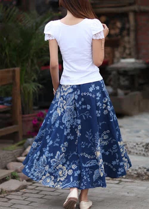 <em>女装夏装</em>2014新款亚麻裙<em>半身长裙子</em>春夏波西