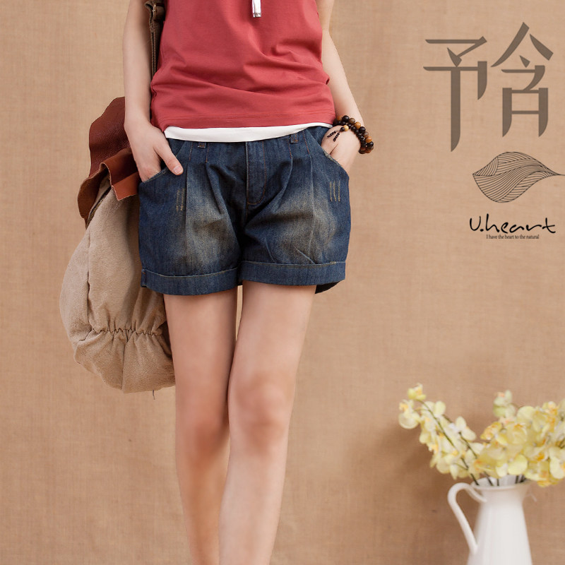 予含原创 大码<em>女高腰牛仔短裤</em>女裤子 <em>宽松</em>胖M