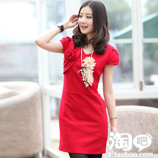 求购欧款V领短袖显瘦的及膝XL号的小礼服–淘