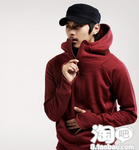 求购男款卫衣 带领子 连帽 酒红色的–淘宝服装