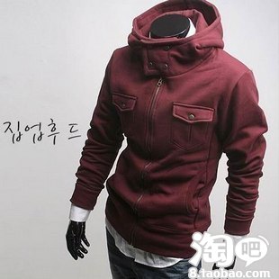 求购男款卫衣 带领子 连帽 酒红色的–淘宝服装